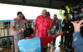 Frank Bainimarama on his way to vote