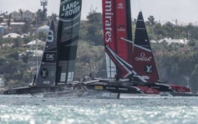 Team New Zealand racing Land Rover Bar in day 2 of qualifying races for the America's Cup. 28 May 017, Bermuda.