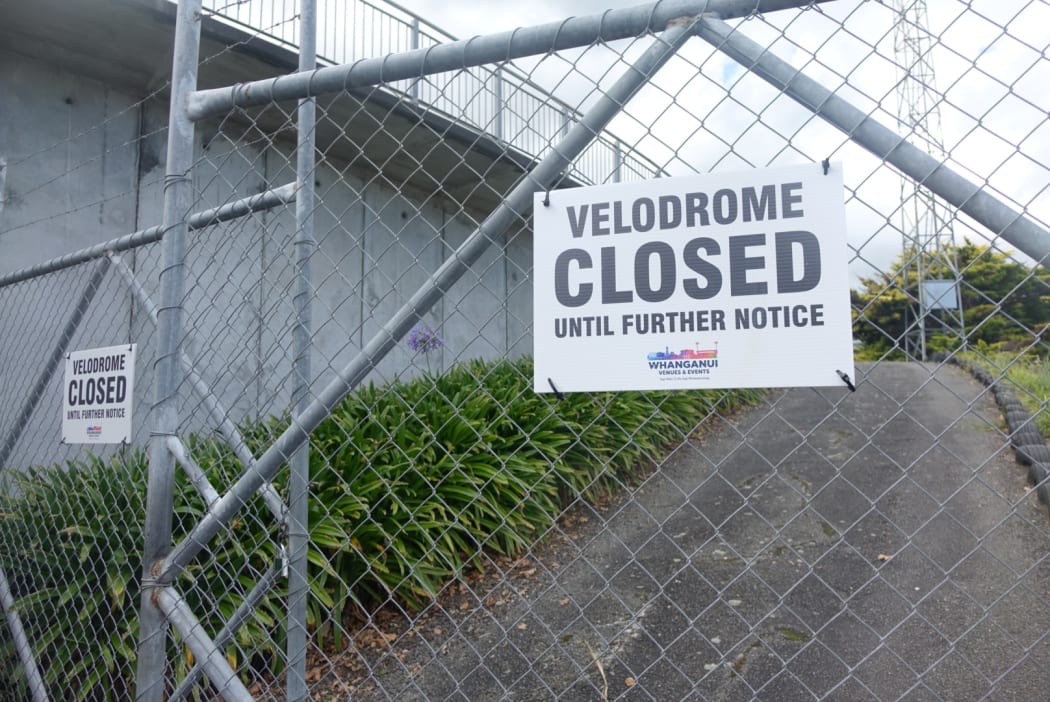 A closed sign at the entrance to the Whanganui Velodrome.