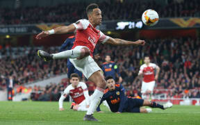 Pierre-Emerick Aubameyang of Arsenal scores a goal.