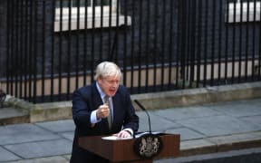 Britain's Prime Minister Boris Johnson delivers a speech outside 10 Downing Street in central London on December 13, 2019, following his Conservative party's general election victory.