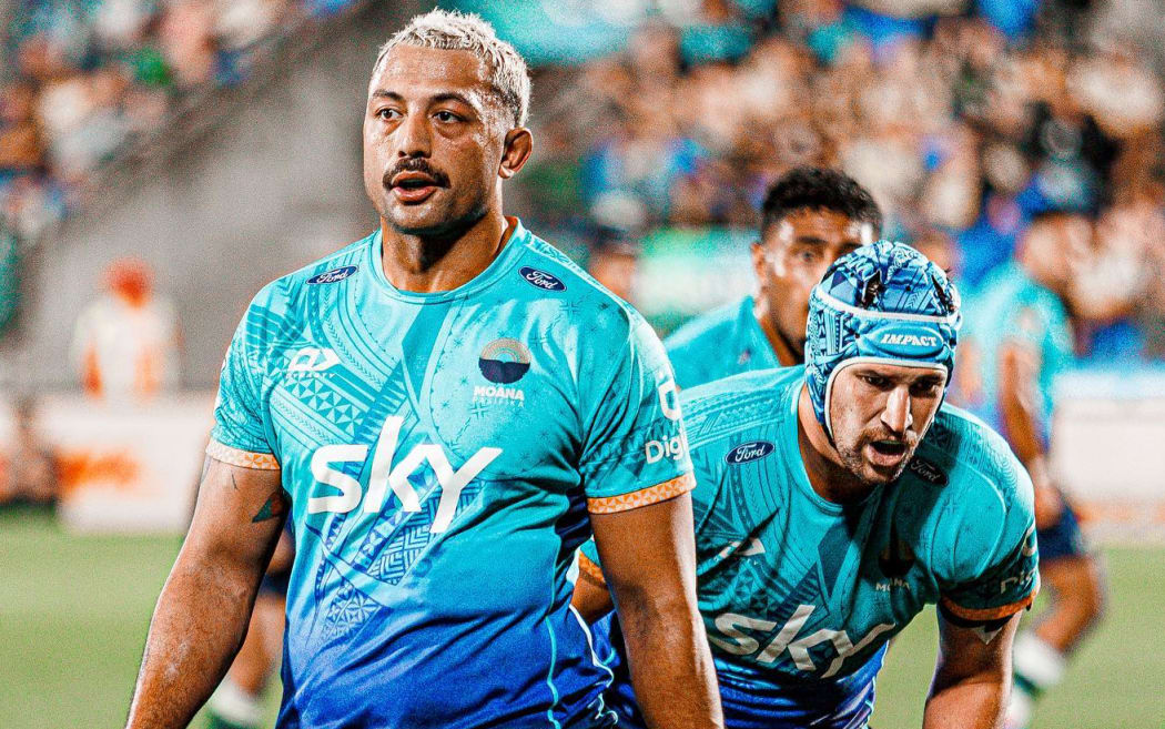 Moana Pasifika in action against Wellington Hurricanes at Mount Smart Stadium, March 24.