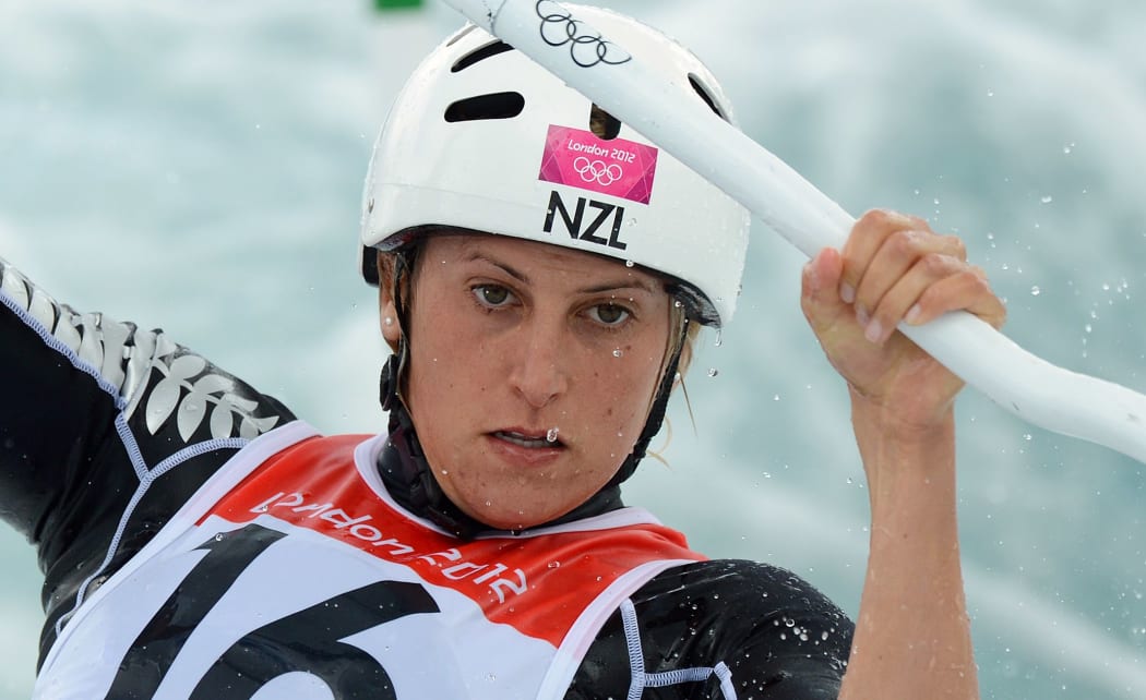 The New Zealand canoe slalom kayaker Luuka Jones in action.
