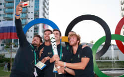 Italian athletes pose at the 2016 Rio Olympics.