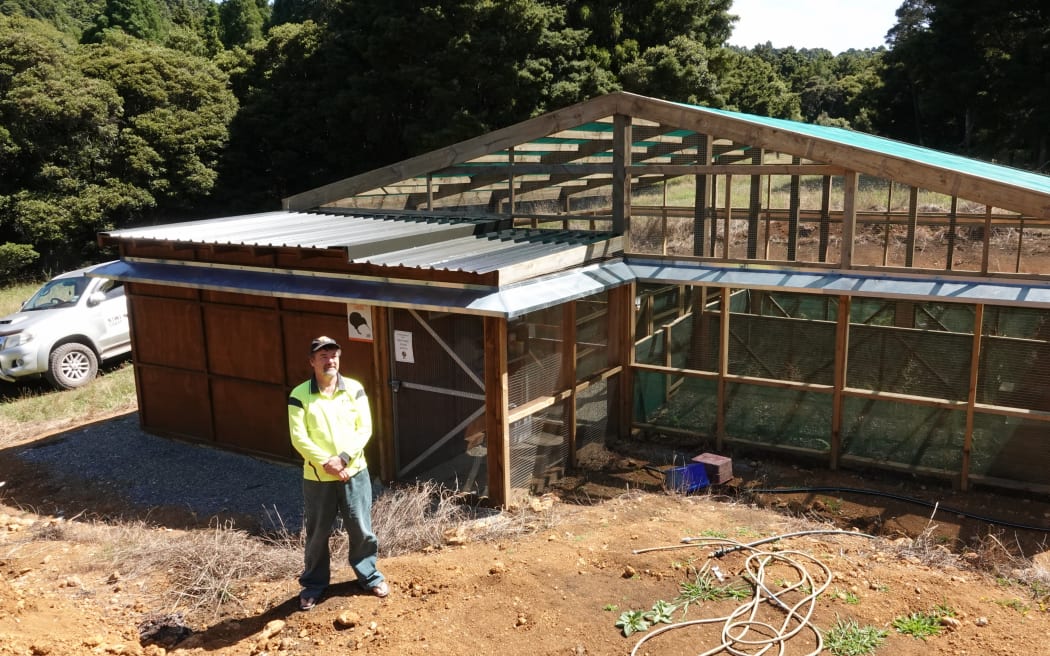 Kiwi Coast coordinator Andrew Mentor outside the newly built kiwi hospital, at an undisclosed location in rural Kerikeri.