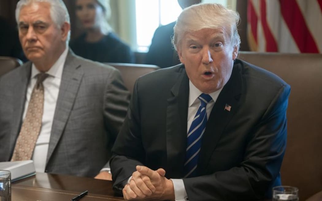 US President Donald Trump speaks alongside Secretary of State Rex Tillerson during a Cabinet Meeting in the Cabinet Room of the White House in November.