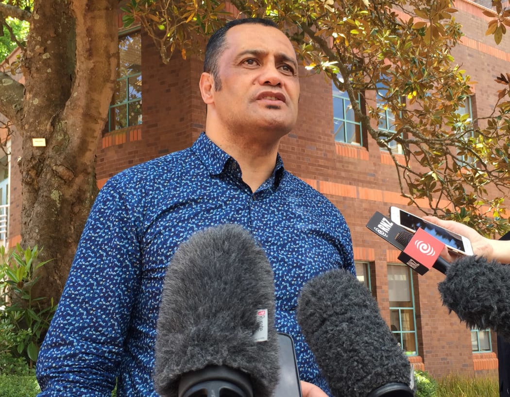 Hurimoana Dennis outside the High Court in Auckland on 23 November.