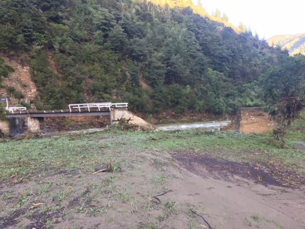 Where the Takaka River washed out the road on Cobb Road near the bridge.