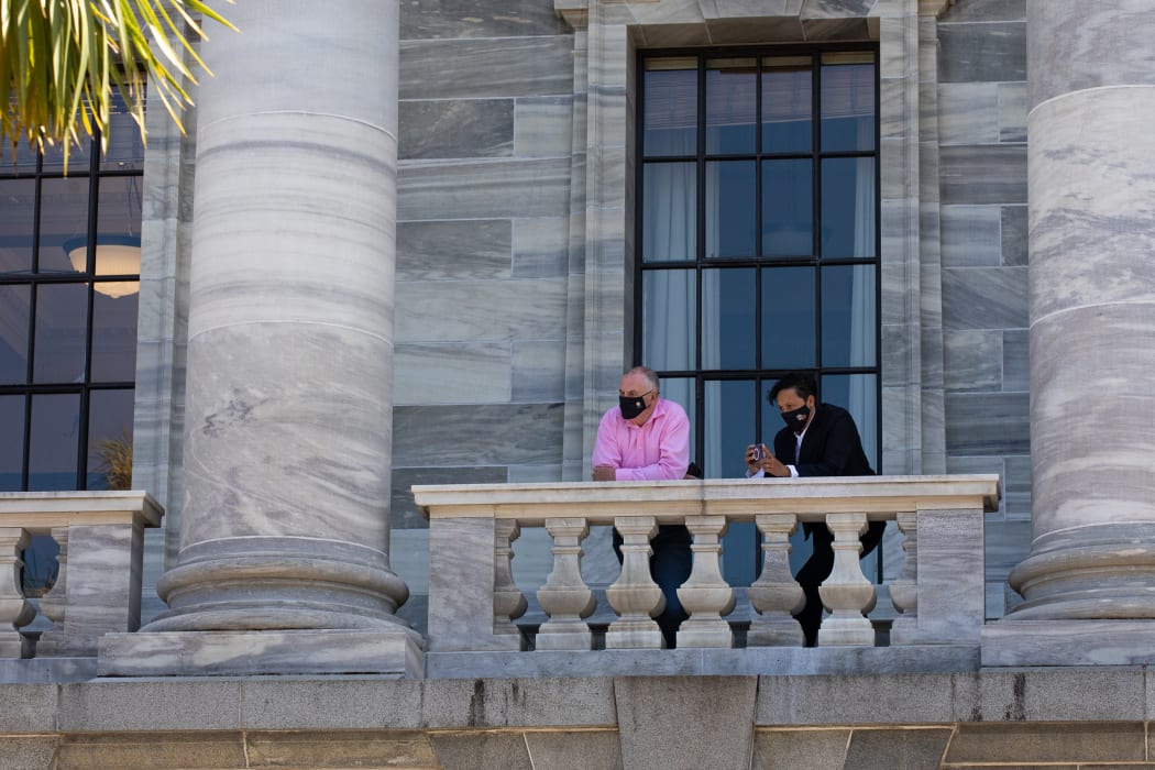 Trevor Mallard and Kiri Allan watch from the Speaker's balcony
