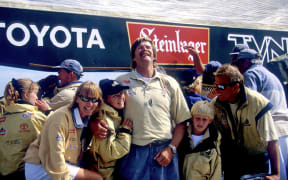 Sir Peter Blake and family celebrate Team New Zealand's America's Cup, San Diego, USA. 1995.