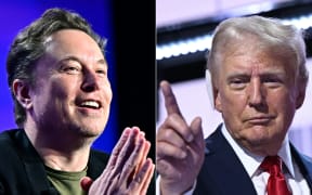 (COMBO) This combination of pictures created on August 12, 2024 shows, L-R, Tesla CEO Elon Musk speaking at the 27th annual Milken Institute Global Conference at the Beverly Hilton in Los Angeles on May 6, 2024 and former US President and 2024 Republican presidential candidate Donald Trump standing onstage during the last day of the 2024 Republican National Convention at the Fiserv Forum in Milwaukee, Wisconsin, on July 18, 2024.