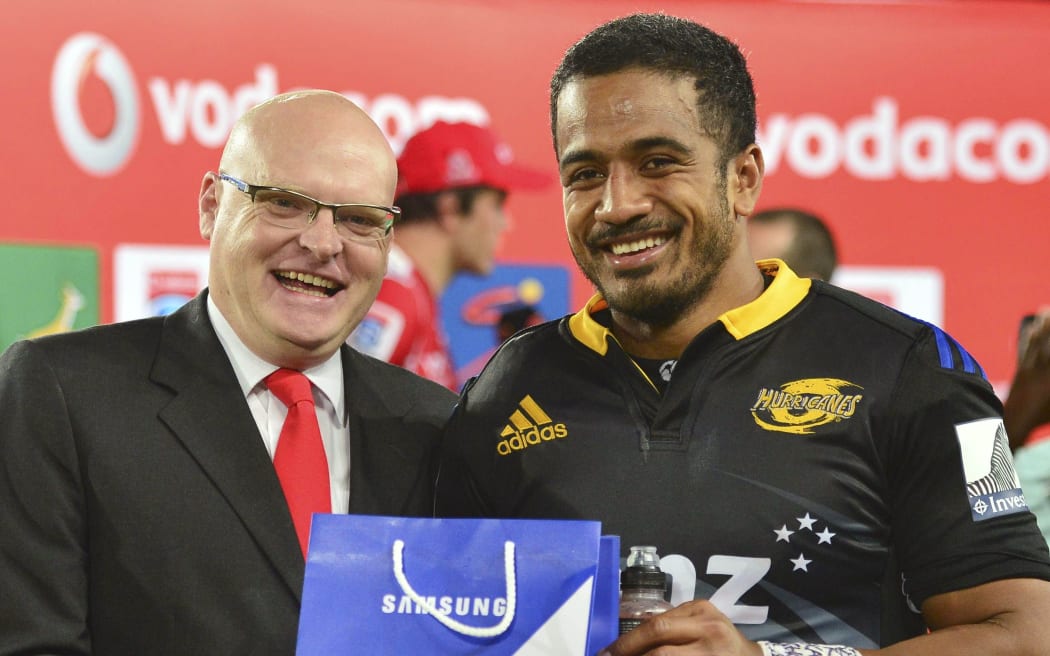 Rey Lee-Lo is awarded man of the match following the Hurricanes Super Rugby rugby with against the Lions at Ellis Park.