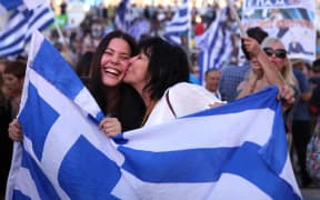 Euphoria among the 'no' vote camp: Syntagma Square, Athens.