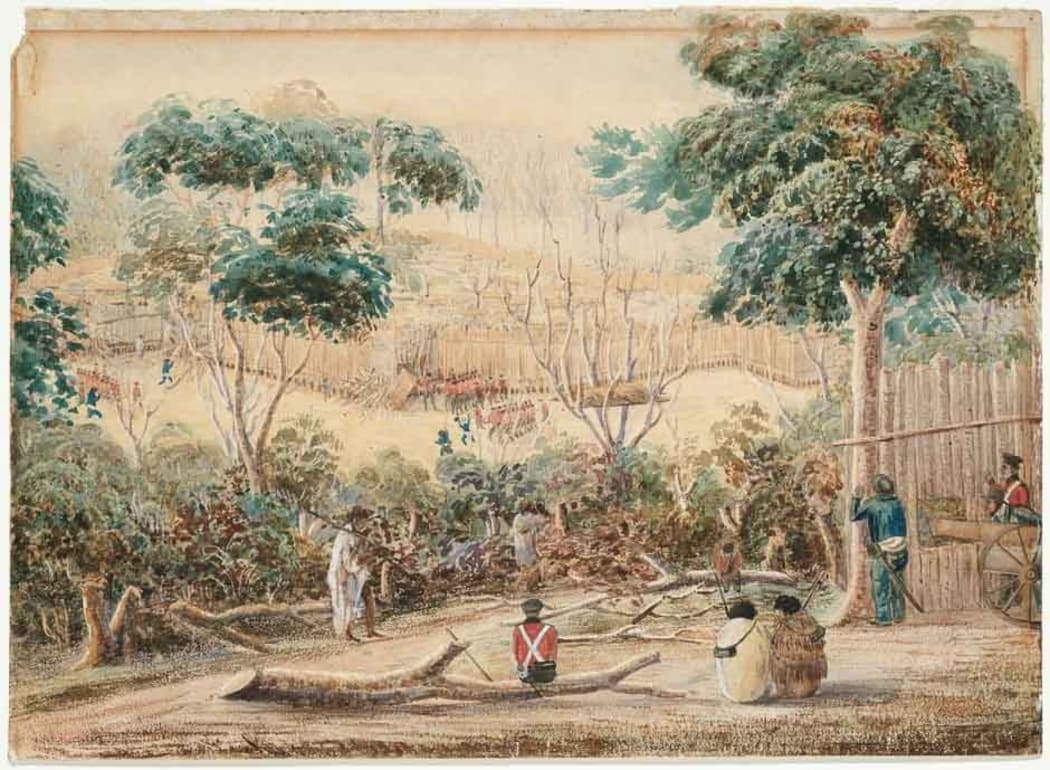 British officer Cyprian Bridge's painting of the final assault on Ruapekapeka