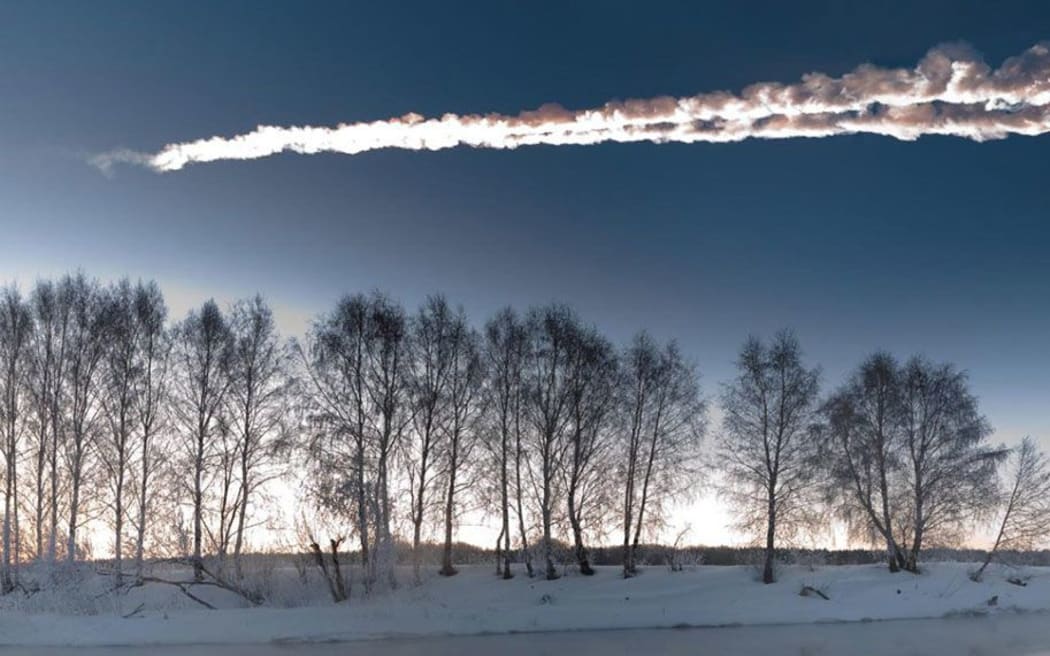 A vapor cloud trail left by the Chelyabinsk asteroid.