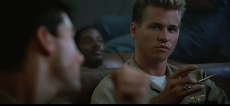 Val Kilmer in a scene from Top Gun, where he played Iceman.