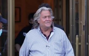 US President Donald Trump's former Chief Strategist Stephen Bannon exits Manhattan Federal Court following his arraignment on fraud charges over allegations that he used money from his group "We Build The Wall" on personal expenses on August 20, 2020, in New York.