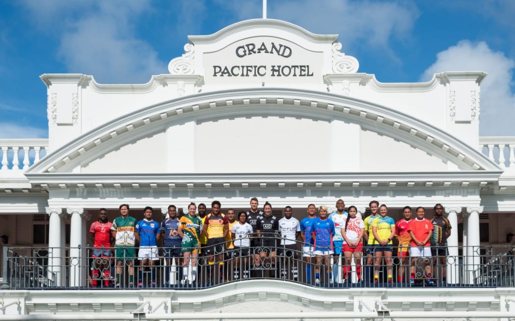 The Men's and Women's Captains pose ahead of the 2017 Oceania Sevens in Suva.