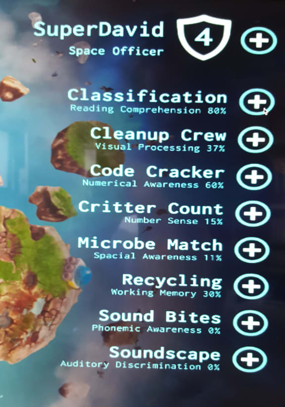 The Cerebral Space game targets different areas of brain activity, from reading comprehension to working memory.