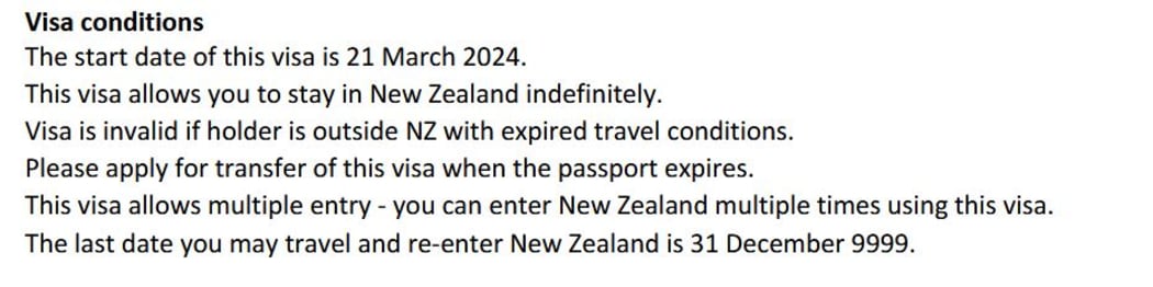 A screengrab of the visa granted through to the year 9999.