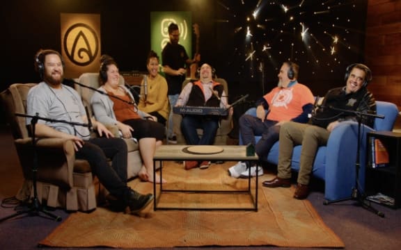 [From L to R] Lyndsay Snowden, Tariao Te Anga, Ngahuia Kopa, Joe McNamara (Standing at back), Paraone Gloyne, Dr Kaliko Baker and Dr Rangi Matamua