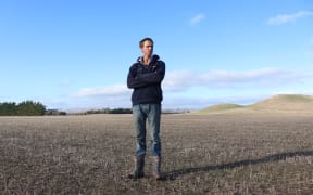 Simon White of Ludlow Farms in Ōtāne, Central Hawke’s Bay on a drought-stricken field which would usually see grass in March.
