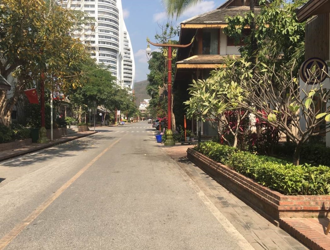 An empty street in Jinghong, China.