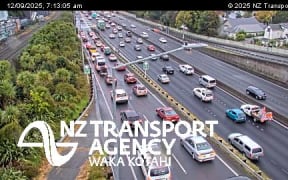 Traffic backed up on the Southern Motorway following a crash on 12 September, 2025.