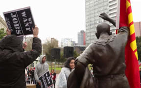 Protesters gather in Aotea Square, Auckland