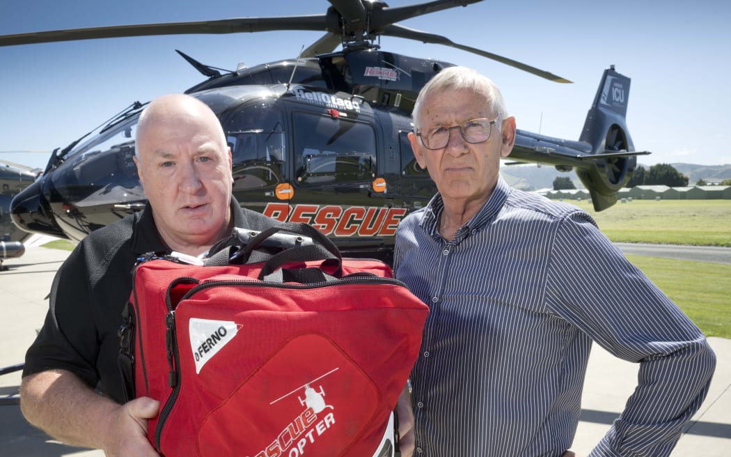 Senior paramedic Shayne Henry and Graeme Gale are livid at the theft of a fully stocked medical supplies bag from a rescue helicopter at its Taieri base.
