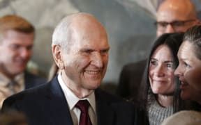SALT LAKE CITY, UT - JANUARY 16: President Russell M. Nelson of the Church of Jesus Christ of Latter -Day Saints is greeted by family members after a press conference to announce Nelson was the 17th president of the Mormon Church on January 16, 2017 in Salt Lake City, Utah. Nelson who is 93, replaced Thomas S. Monson as president after his death a couple weeks ago.   George Frey/Getty Images/AFP (Photo by GEORGE FREY / GETTY IMAGES NORTH AMERICA / Getty Images via AFP)
