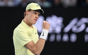 Jannik Sinner of Italy reacts during his round 2 match against Tristan Schoolkate of Australia during the 2025 Australian Open at Melbourne Park in Melbourne, Thursday, January 16, 2025. (AAP Image/Lukas Coch) NO ARCHIVING, EDITORIAL USE ONLY