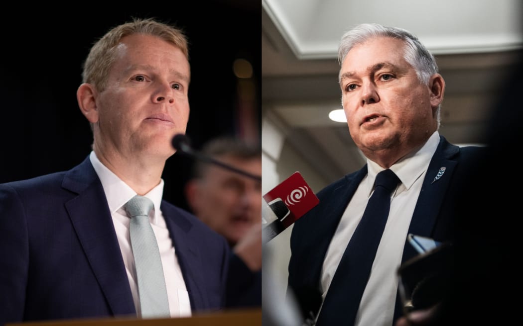 Composite image of Prime Minister Chris Hipkins and National Party police spokesman Mark Mitchell.