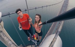 Angela Nikolau on Tsing Ma bridge Hong Kong, in an Instagram post.