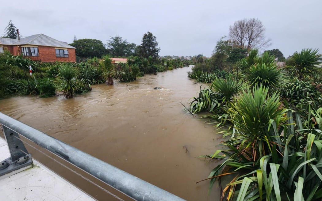 Oakley Creek overflowed in Walmsley Park, Mt albert causing flooding on properties nearby on 9 May, 2023.