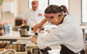 Sustainable Food Co Chef Amy Klitscher in the kitchen