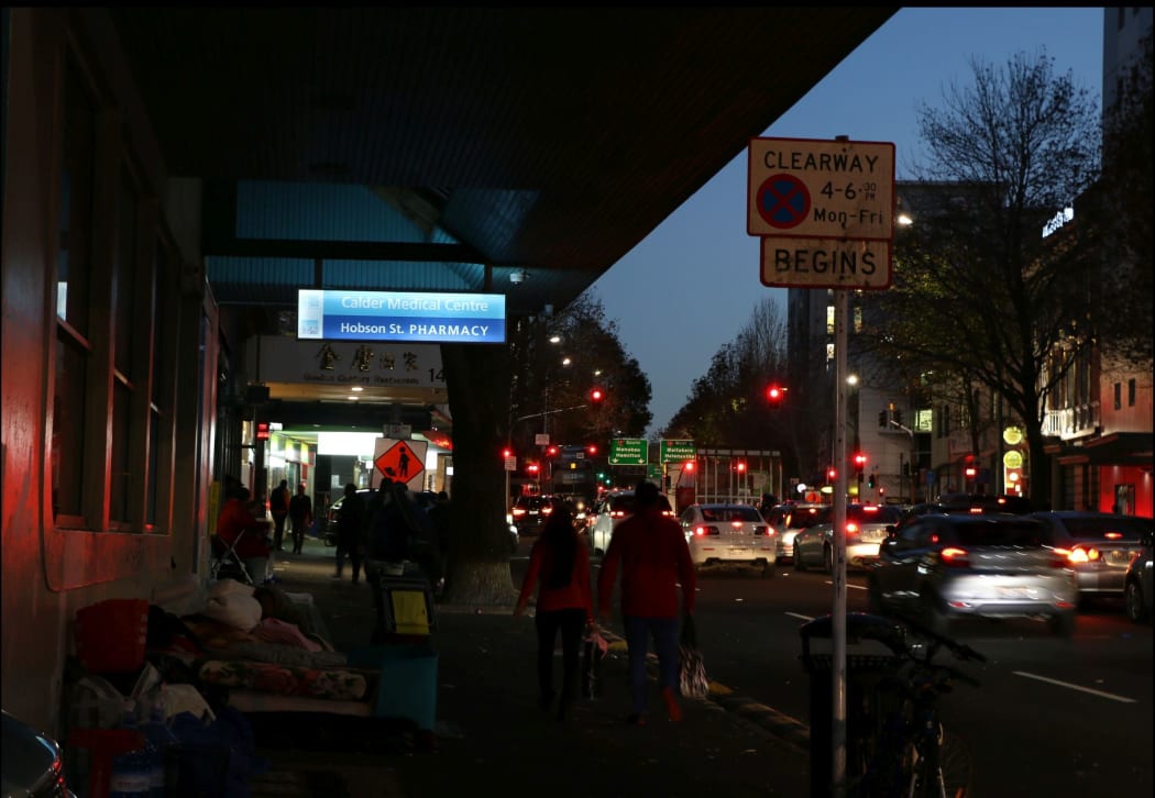 Homeless people camp outside Auckland City Mission.