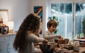 Children baking in a kitchen