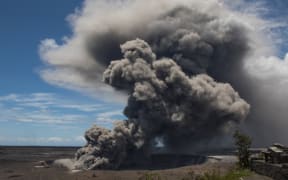 Another dark ash plume rose from the Overlook crater.