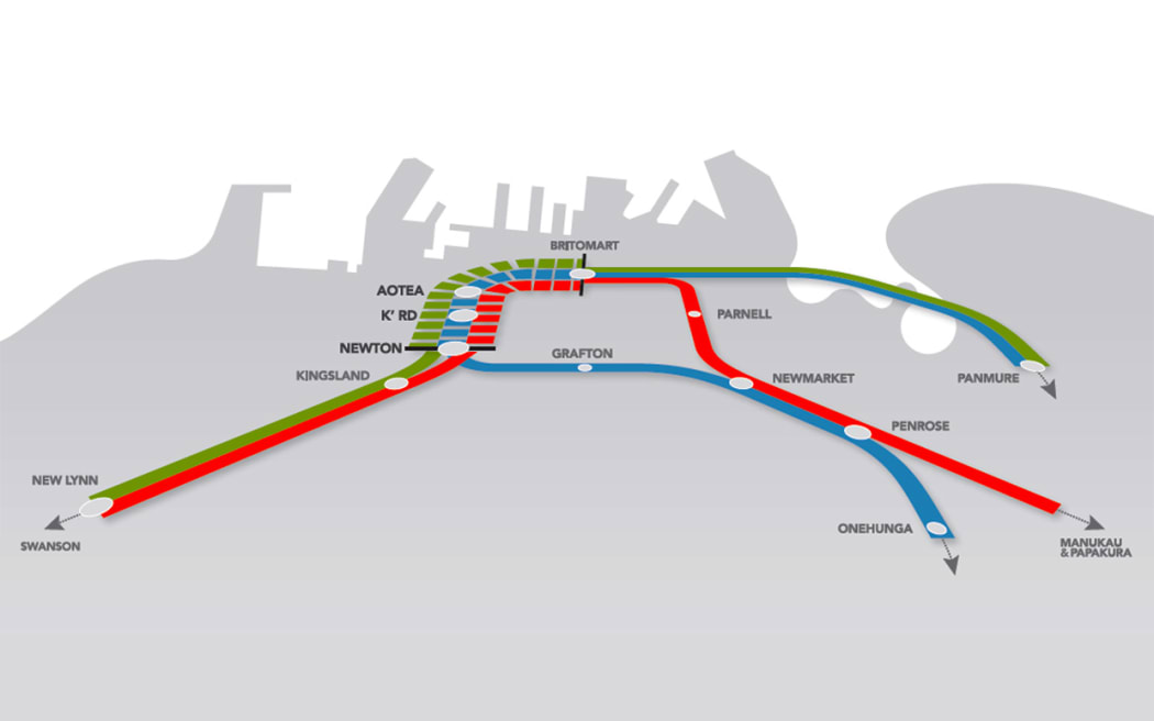 The new section of rail (shown in broken lines) will link existing train routes.