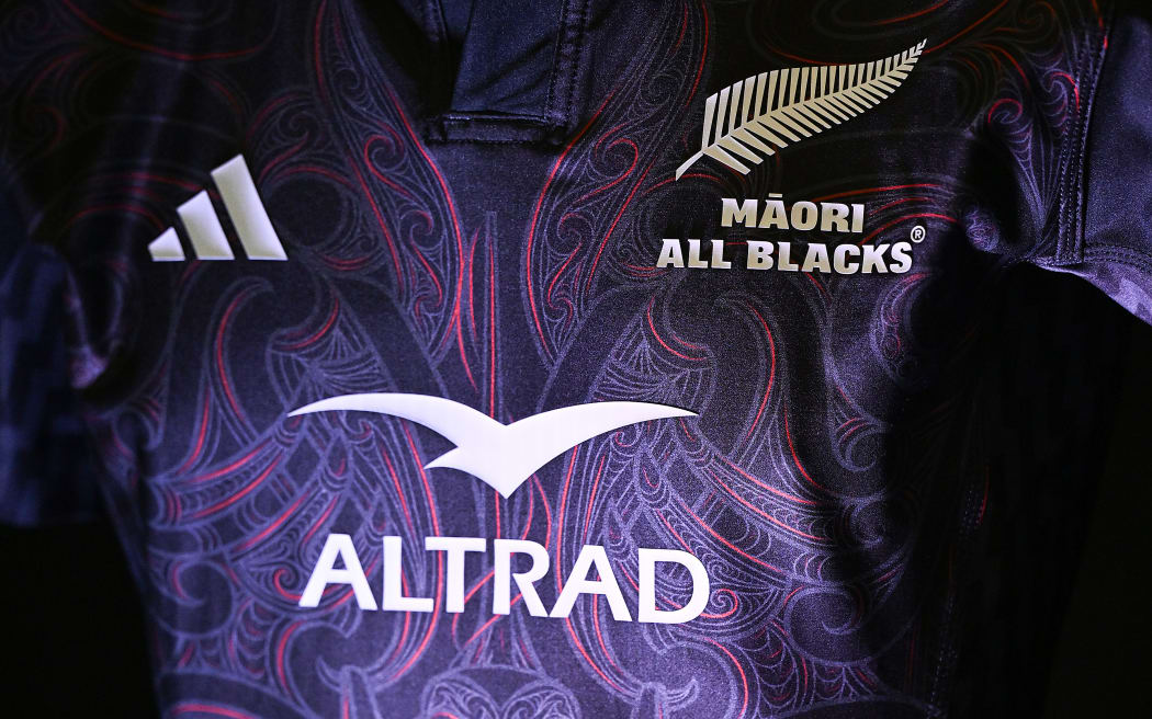 Maori All Blacks jersey on display at the naming and press conference at the Novotel Hotel, Auckland, New Zealand. Tuesday 24 June 2025. © Photo: Andrew Cornaga / Photosport