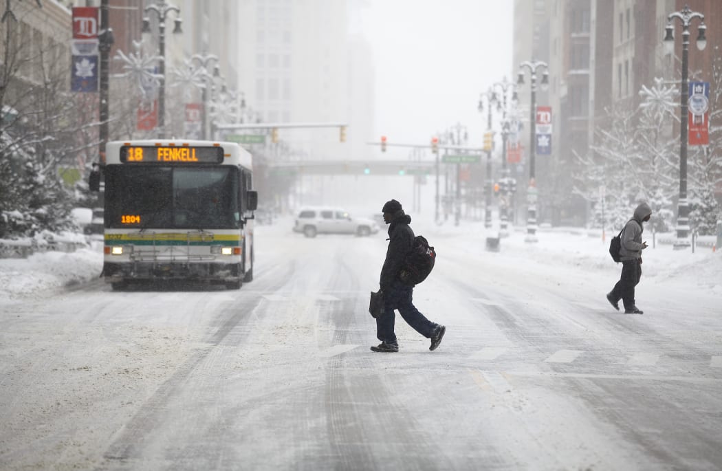Detroit, in Michigan, was already dealing with a winter snowstorm.