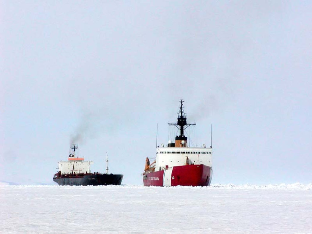 US Coast Guard ice breakers Polar Sea and Polar Star (right) near McMurdo, Antarctica.