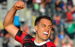 Tim Bateman of Canterbury celebrates his try during the Mitre 10 Cup Semi-Final rugby match Canterbury V North Harbour, 2017.