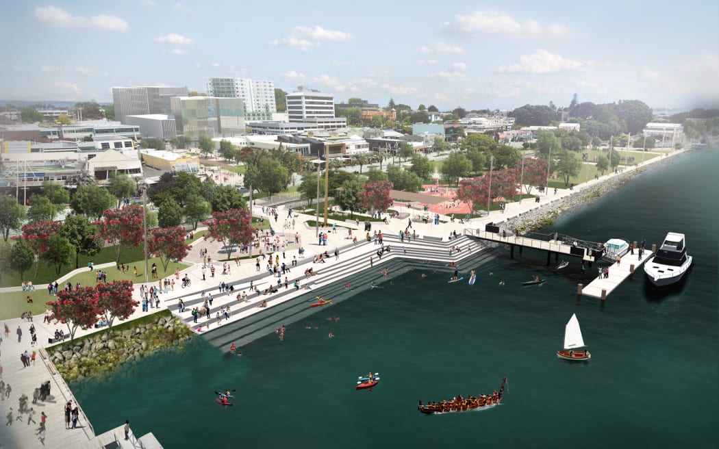 An artist’s impression of the waterfront Taumata Kahawai transformation.