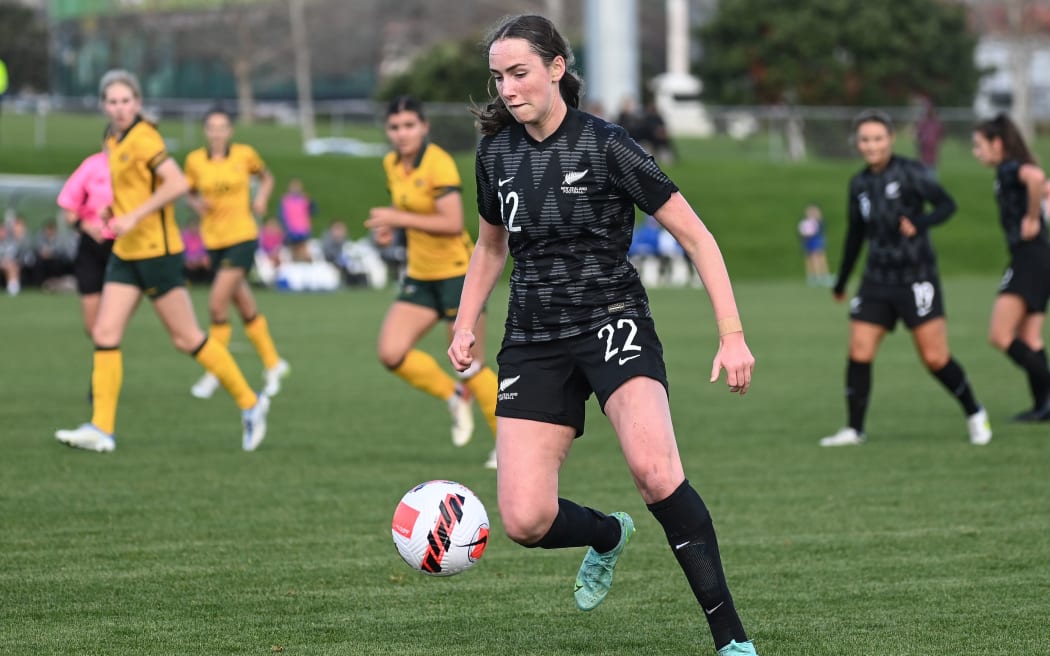 Milly Clegg playing for the Junior Football Ferns in 2022.