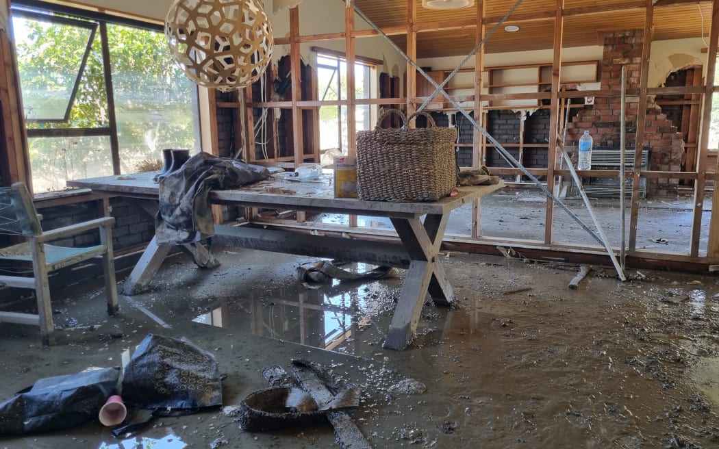 Flood damage at Kerry Goldfinch's house in Pakowhai.