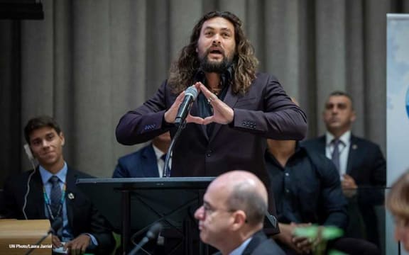 Aquaman actor Jason Momoa speaking at the UN.