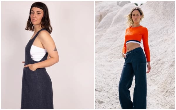 The pinafore and women's pants from the Precious Collaborative collection.