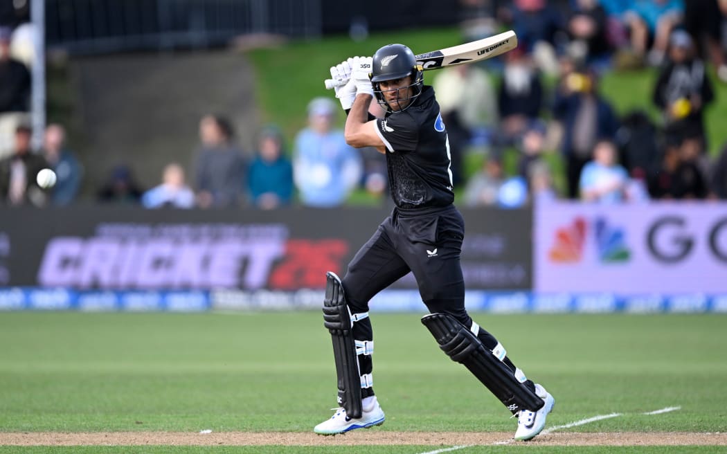 Black Cap Rachin Ravindra cuts during his innings against England in the second ODI in Seddon Park, Hamilton,  29 October 2025. © Photo: Andrew Cornaga / Photosport